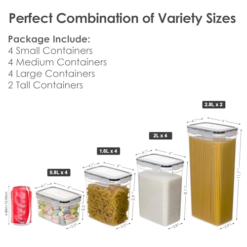Airtight Food Storage Containers Set, 14 PCS Kitchen Storage Containers with Lids for Flour, Sugar and Cereal, Plastic Dry Food Canisters for Pantry Organization and Storage
