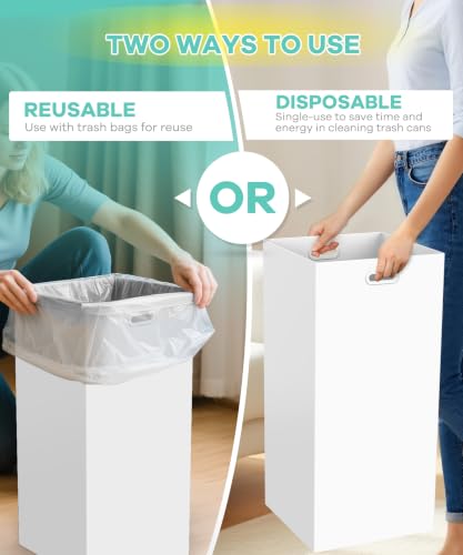4 Pack 30 Gallon Disposable Trash Cans, 30" H x 14" W x 14" D, White | With Handle, Extra Large, Collapsible, Thick Recycled Cardboard,Recycling Bins for Parties Events Camping