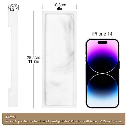 Luxspire Marble Tray for Soap Dispenser Perfume Jewelry, S, Marble White | 11 x 4 inch, non-slip waterproof resin, easy wipe clean, fits bath kitchen vanity, holds jewelry toiletries soap