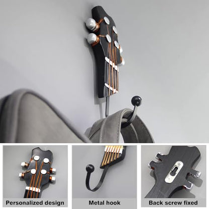 Vintage Guitar Shaped Decorative Hooks Rack Hangers,3 Pack | Guitar Hook For Hanging Clothes Coats Towels Keys Hats Metal Resin Hooks Wall Mounted Heavy Duty, Guitar Music Decor