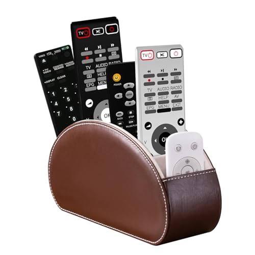 Remote Control Holders Organizer Box with 5 Compartment PU Leather Caddy | Multi-functional Office Desk Storage Caddy Store Tv Remote for Media Player,Brush,Pencil,Glassees&Office Supplies