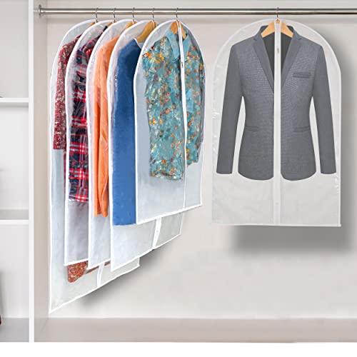 Clear Garment Bag Suit Bags for Closet Storage, Vinyl Garment Bags for Hanging Clothes, Coat Covers for Closet with Zipper and Plastic Garment Bags for Hanging Clothes - 24'' X 40''/6 Pack