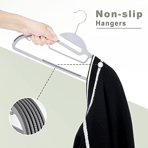 BAGAIL Plastic Hangers 50 Pack with Non-Slip Design,0.2 Inches Thick, 360°Swivel Hook Space Saving Organizer for Bedroom Closet,Shirts,Pants(Grey- S Shaped)