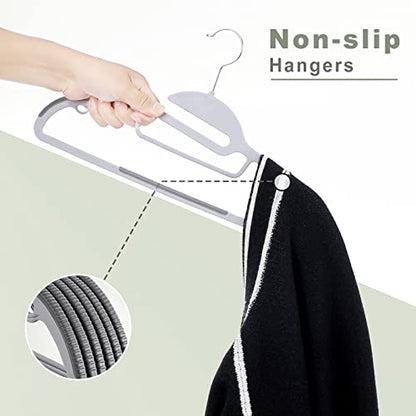 BAGAIL Plastic Hangers 50 Pack with Non-Slip Design,0.2 Inches Thick, 360°Swivel Hook Space Saving Organizer for Bedroom Closet,Shirts,Pants(Grey- S Shaped)