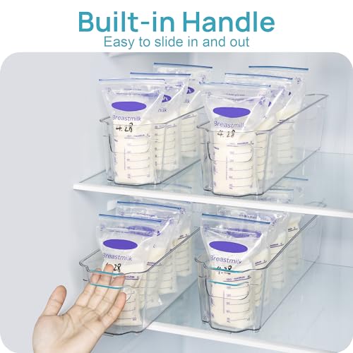 Vtopmart 4Pcs Clear Breastmilk Storage Bags Container in Freezer Fridge | BPA-free Plastic Storage Bins, For Breast Milk Baby Pouches Formula Bottles and Yogurts, In Freezer Fridge and Pantry
