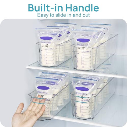 Vtopmart 4Pcs Clear Breastmilk Storage Bags Container in Freezer Fridge | BPA-free Plastic Storage Bins, For Breast Milk Baby Pouches Formula Bottles and Yogurts, In Freezer Fridge and Pantry