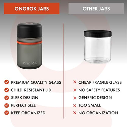 Glass Storage Jar, 180ml, 3 Pack | UV Herb/Spice Jar with Child‑Resistant Lid, Color‑Coded Glass Containers to Preserve Smell and Aroma