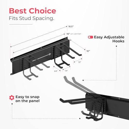Garage Wall Organizer, Shovel Holder Wall Mount, 48" Double Hooks | 300 lbs, adjustable double-layer tool hangers for garage wall, holds ladders, shovels, rakes, hoses & power tools