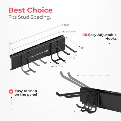 Garage Wall Organizer, Shovel Holder Wall Mount, 48" Double Hooks | 300 lbs, adjustable double-layer tool hangers for garage wall, holds ladders, shovels, rakes, hoses & power tools