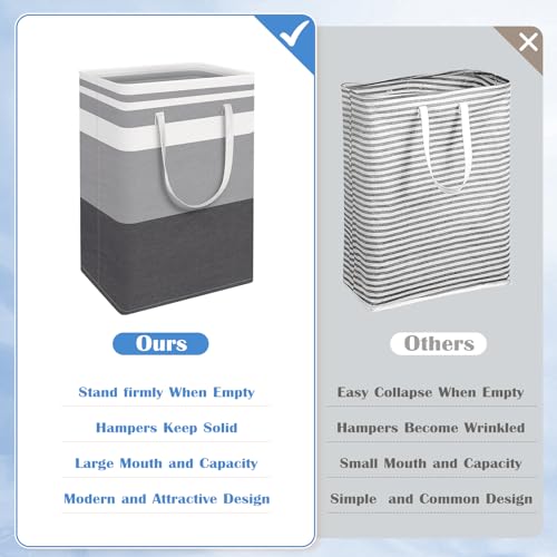 3-Pack Laundry Basket, Collapsible Laundry Hamper, Grey, 75L | Laundry Clothes Hamper, Hampers for Bedroom, Freestanding Hamper with Handles, Clothes Laundry Basket