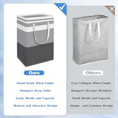 3-Pack Laundry Basket, Collapsible Laundry Hamper, Grey, 75L | Laundry Clothes Hamper, Hampers for Bedroom, Freestanding Hamper with Handles, Clothes Laundry Basket