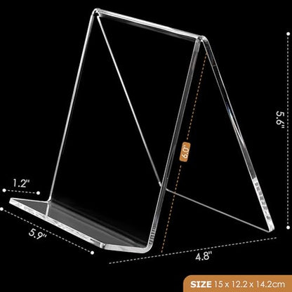 2 Pack Acrylic Book Display Holder, 6x9 inch A5 Letter Size, Clear Easel Base Stand Vinyl Record Rack for Display Album, CD, Magazine, Postcard, Picture, Plate, LP Cover, Artworks, Phone, Tablet