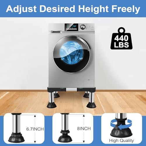 Mini Fridge Stand Adjustable Height 8.3"-9.3" Washer and Dryer Stand Base with 4 Strong Feet Washing Machine Universal Stand Pedestal for 16"-24" Furniture Portable Appliance Black