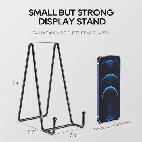 3 Pack 8 Inch Plate Stands for Display - Decorative Book Stand for Picture | Metal Frame Picture Easels Holders for Tables Cookbook Photo Art Show - Strong & Sturdy Thicke Iron Construction, Black