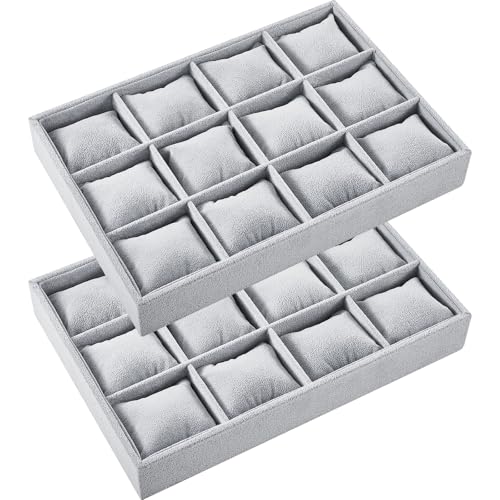 2 Pieces 12 Grid Velvet Watch Tray Jewelry Organiz... (2 Count | Gray | Engineered Wood)