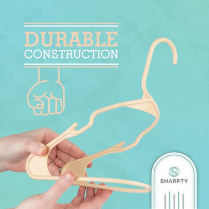Plastic Hangers Clothes Hangers for Clothing, Closet, Coats & Shirts - Notched, Durabl & Space Saving - for Everyday Standard Use, Room Essentials & Basics - 50 Pack - Beige
