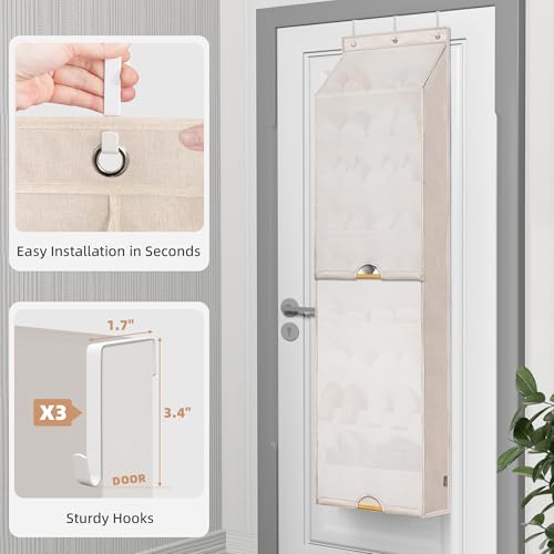 STORAGE MANIAC Over the Door Shoe Organizer with Curtain Dustproof Heavy-Duty Large Deep Pocket Hanging Shoe Organizer for Closet Dorm & Narrow Door Storage Shoe Holder Shoe Rack, 9-Shelf Beige 1 Pack