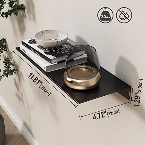 12 inch Metal Wall Shelf, Black Floating Shelf, Small Bathroom Shelf, Display Shelves for Wall Storage
