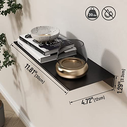 12 inch Metal Wall Shelf, Black Floating Shelf, Small Bathroom Shelf, Display Shelves for Wall Storage
