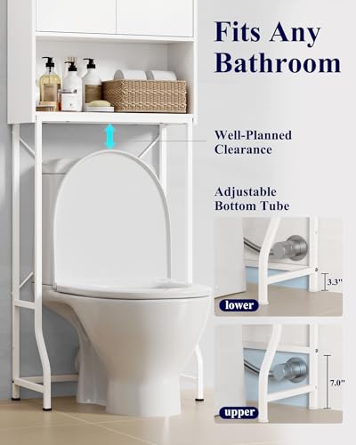 Kitsure 68.1"H Over Toilet Storage Cabinet, Magnetic Door, Adjustable Shelf | Bathroom, Laundry Room, Small Spaces, Families, Multi-Compartment Storage, Anti-Tip Design, White, 3 Tier Storage