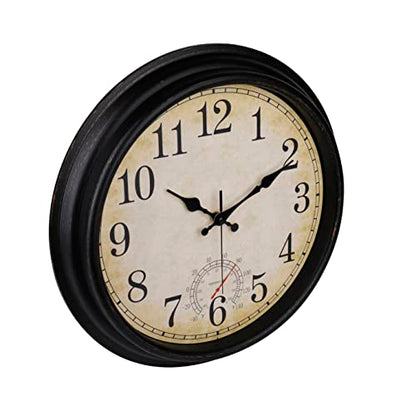 Wall Clock Vintage Style Inodor Outdoor Clock 16 Inch Large Wall Clocks Waterproof with Thermometer for Living Room Patio Pool Garden (Bronze)