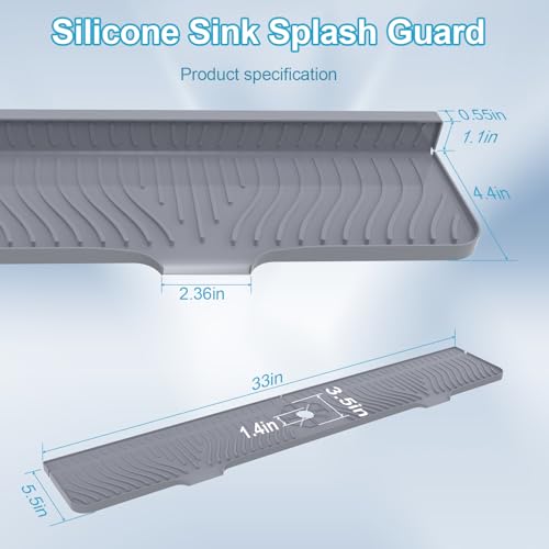 Derlights 33 inch Sink Splash Guard Mat, Silicone...