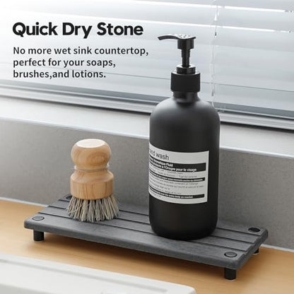 Sink Caddy Kitchen Sink Organizer, Water Absorbing Stone Tray for Sink,Diatomite Bathroom Counter Tray,Faucet Drying Mat Protector Coaster Soap Dish Rack Riser Vanity Dispenser Sponge Holder,10" x 4"