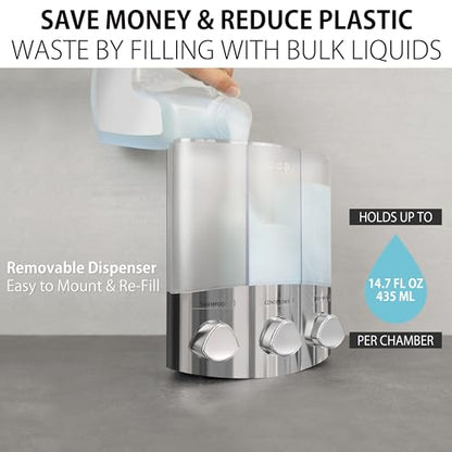 Better Living Products 76344-1 Euro Series TRIO 3-Chamber Soap and Shower Dispenser, Chrome