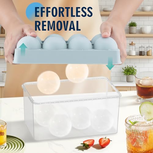 Large Ice Ball Maker Mold, 2.5" Round Ice Cube Mold for Whiskey Bourbon Cocktail, 8 Balls, Sphere Ice Mold, Big Ice Cube Tray with Container and Tongs, Easy to Fill & Release