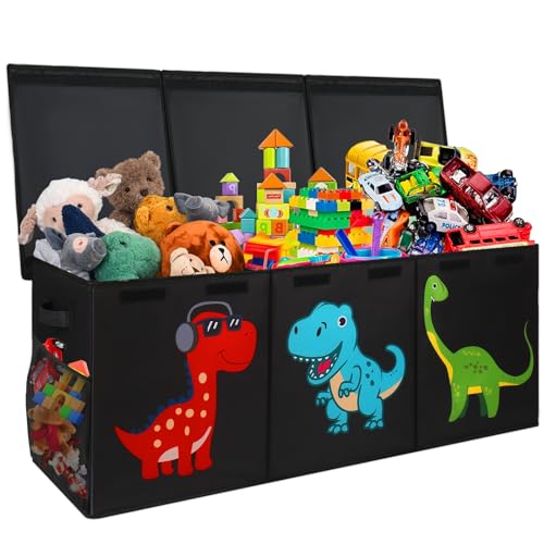 Extra Large Toy Box Chest, Collapsible Storage Bins with Lids, 40"x16"x16" | Sturdy Kids Storage Organizer Toy Bins Basket with Dividers, Bedroom Nursery Playroom Organization, Black