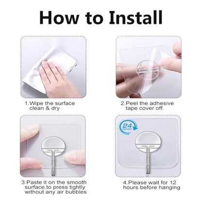 Adhesive Wall Hooks No Drill Clear Heavy Duty, 13LB Sticky 12 Pack | Waterproof Transparent Sticky Hooks for Hanging, 13lbs Max Load No Damage,Ideal for Towel,Coat,Bathroom,Kitchen,Home