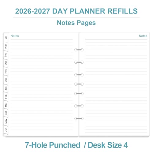 2026-2027 Planner Refills - One Page Per Day Daily ＆ Monthly Planner, July 2026-June 2027, 7-Hole Punched，Prioritized, To-Do List, Notes, Appointment Schedule, Desk Size 4, 5.8" x 8.3"
