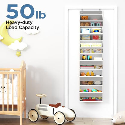 6 Tiers Over The Door Organizer, Behind The Door Storage Hanging Shelves | Heavy Duty Hanging Organizer Storage with Large Capacity Pockets for Closet Wall Bathroom Bedroom Nursery Pantry, 1 Grey