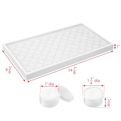 Ikee Design 50 White Foam Gem and Bead Storage Jars Stackable Display Tray | Jewelry Storage Jars Showcase Stackable Tray Storage Box for Collectibles, Home Organization, 14.75 W x 8.25 D x 1 H in
