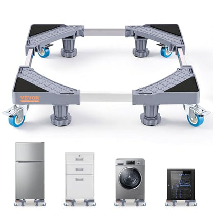 VEVOR Mini Fridge Stand, 16’’-25'' Adjustable Dolly Washing Machine Stand Base with 4 Strong Feet, 4 Locking Swivel Wheels, Furniture Mover Mobile Base for Washing Machine, Washer and Dryer