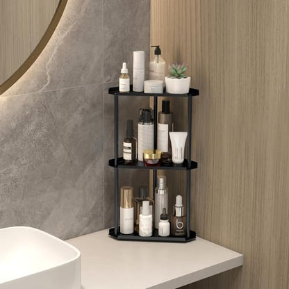 3 Tier Bathroom Counter Organizer, Vanity Organizer Corner Shelf | Skincare, Makeup Countertop Organizers, Kitchen, Bathroom Counter Storage, Black