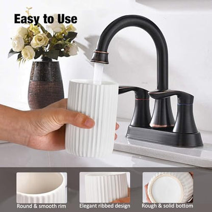 Toothbrush Holders for Bathrooms, Ceramic Tooth Brush Holder Set, Ribbed Bathroom Cups Tumbler, Reusable Toothbrush Mouthwash Cup, Toothpaste Holder Toothbrush Organizer for Bathroom Counter