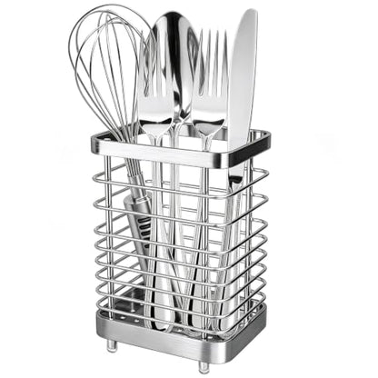 Utensil Holder, Stainless Steel Utensil Drying Rack for Kitchen Counter | Sturdy, Drain Hole, Silverware, Cutlery, Flatware, Forks, Knives, Spoons, Chopsticks, Organizer