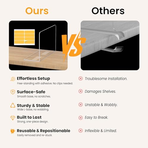 Shelf Dividers for Closet Organization: 8 Pack 10" x 12" Clear Acrylic Divider Organizer for Shelves - Free-Standing to Keep Clothes, Towels & Purses Upright - Fits Any Shelf Thickness