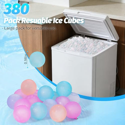 Reusable Ice Cubes for Drinks, Color-Changing Round, 380 Pack | BPA-Free Plastic Cubes, Refreezable, Won't Dilute Flavor, Non-Melting, Storage Bag, Coolers, Camping, Beach, Party Drinks