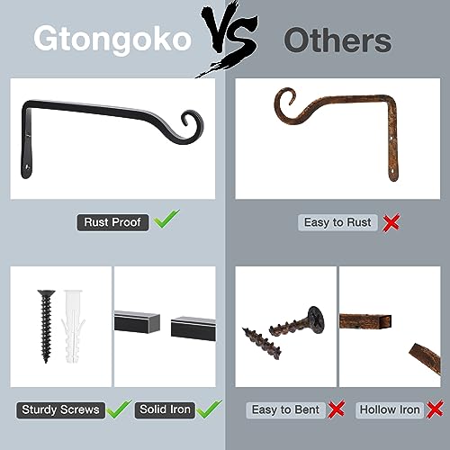 Gtongoko 10" Heavy Duty Outdoor Plant Hanger Wall Bracket, 2 Pack | 48lb Capacity,Rust-Resistant Finish,Easy Installation,Fit Hanging Baskets,Ideal for Bird Feeders & Lanterns