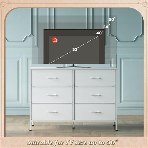 WLIVE Dresser for Bedroom with 6 Fabric Drawers, White | Closet Dresser, Metal Frame, Wooden Top, Fabric Dresser for Closet, Living Room, Hallway