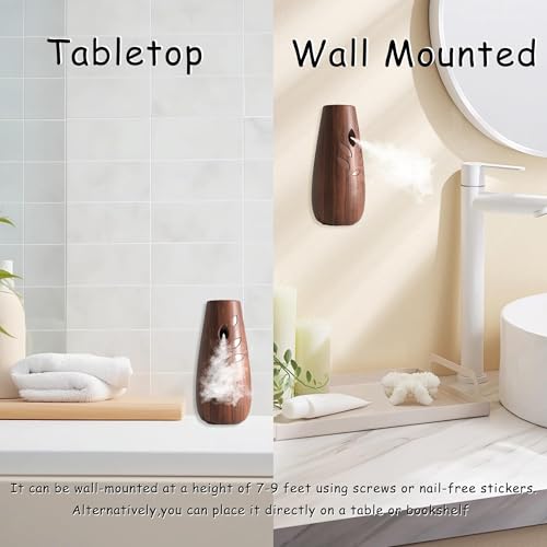 Automatic Spray Dispenser,(2-Pack) Adjustable Air Freshener Dispenser, Wall Mounted or Standing Aerosol Sprayer for Living Room Bathroom Bedroom Hotel Office Commercial Place (Dark Wood)