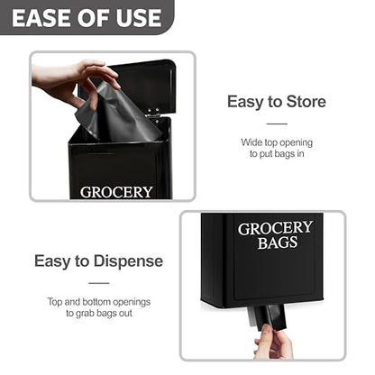 Calindiana Modern Farmhouse Metal Magnetic Grocery Bags Holder for Plastic Bags with LId and Kitchen Organizer and Storage Wall Mount Grocery Bag Dispenser Space Saving, Black