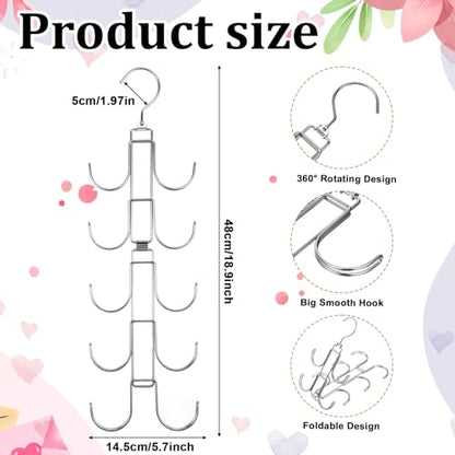 4 Pack Purse Organizer for Closet, Purse Hanger with 10 Big Hooks, 360 Degree Rotation Bag Holder for Organizer Display, Foldable Space Saving Hangers Rack for Handbag, Belt, Scarve, Tie
