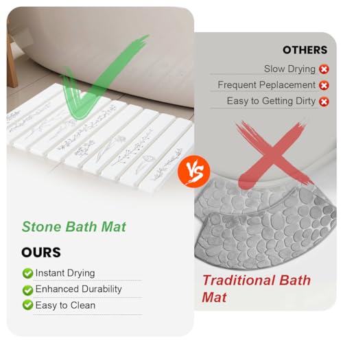 Black Floral Diatomaceous Earth Quick Dry Stone Bath Mat for Bathroom Decor | Stone Bath Mat, Diatomite Stone Bath Mats for Bathroom, Foldable Super Absorbent Quick Dry Non-Slip Fast Drying Shower Mat