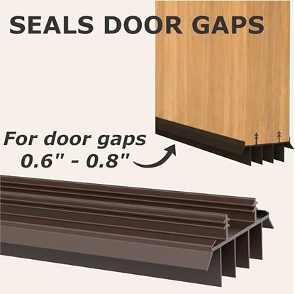 [2 Pack] 36 Inch Exterior Door Sweep with Vinyl Fins – Under Door Weather Stripping Seal for Exterior Doors with Kerf Track | Bottom Door Seal Strip | Draft Stopper & Rodent Proof (Brown)