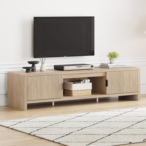 TV Stand for TVs up to 75/65/55 Inch, Wood Enterta... (Light Walnut | Engineered Wood)
