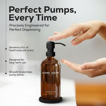 Amber Glass Hand Soap Dispenser Bathroom Set (Amber)