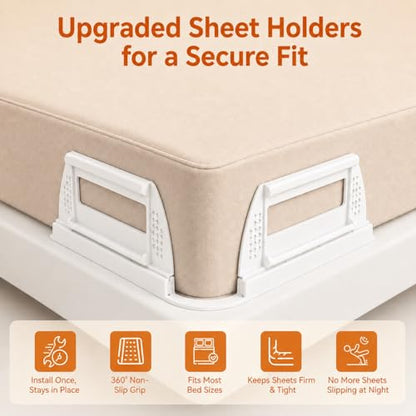 Bed Sheet Holders for Corners, 4 Pack Fabric-Friendly Fitted Sheet Clips, Upgraded Lock Design Heavy Duty Non-Slip Fasteners, Keep Sheets Taut Firmly, Universal Fit for All Mattress Sizes